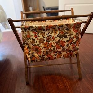 Vintage floral fabric wooden sewing / knitting basket 70’s boho bohemian